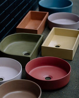 Rounded Square 360mm Concrete Basin - Assorted Colours